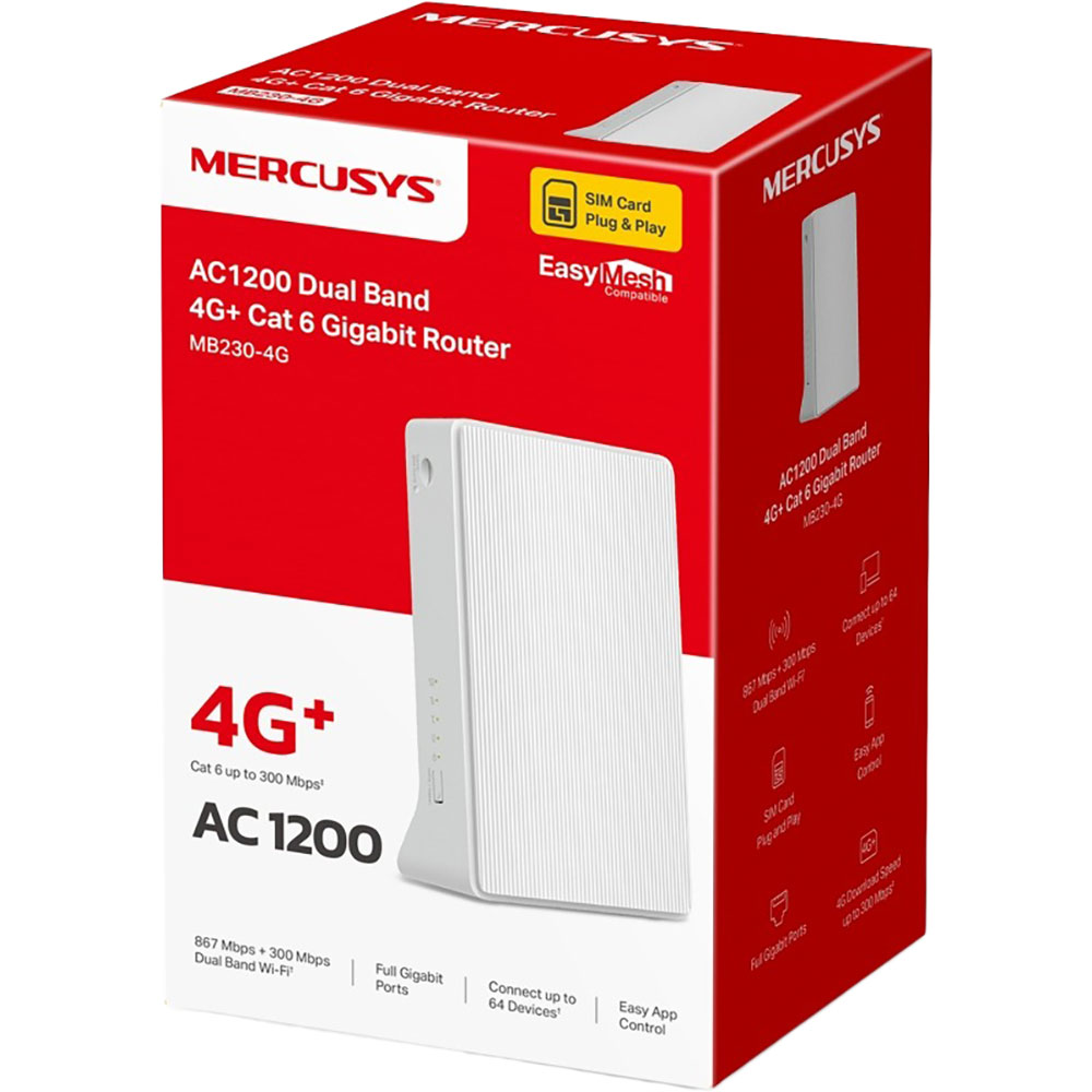 Wi-Fi роутер MERCUSYS AC1200 (MB230-4G) Клас роутера домашній