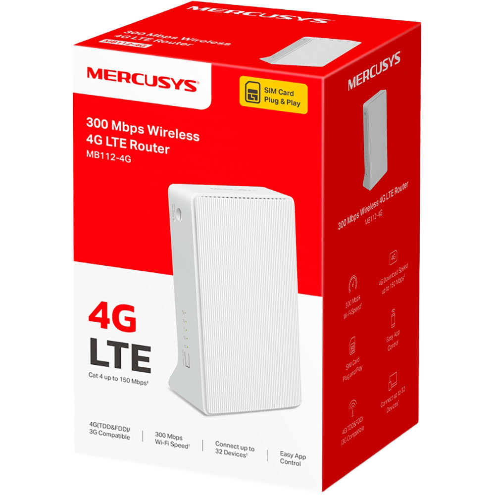 Wi-Fi роутер MERCUSYS N300 (MB112-4G) Клас роутера домашній