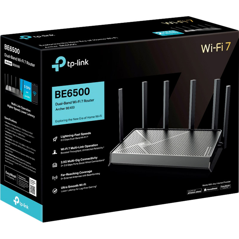 Зовнішній вигляд Маршрутизатор TP-LINK Archer BE400 WiFi7/BE6500/2.5Гбіт/с