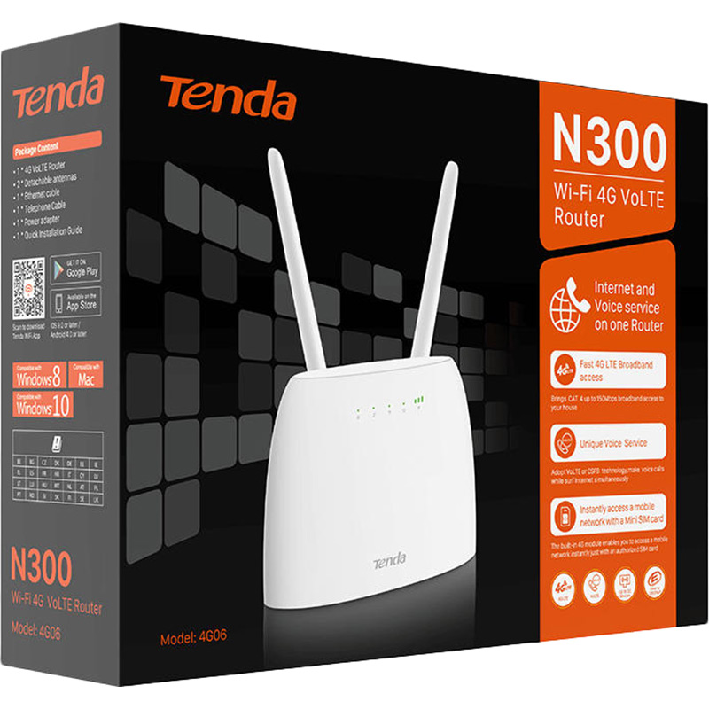 Маршрутизатор TENDA 4G06C N300 4G/LTE Стандарт Wi-Fi 802.11 n