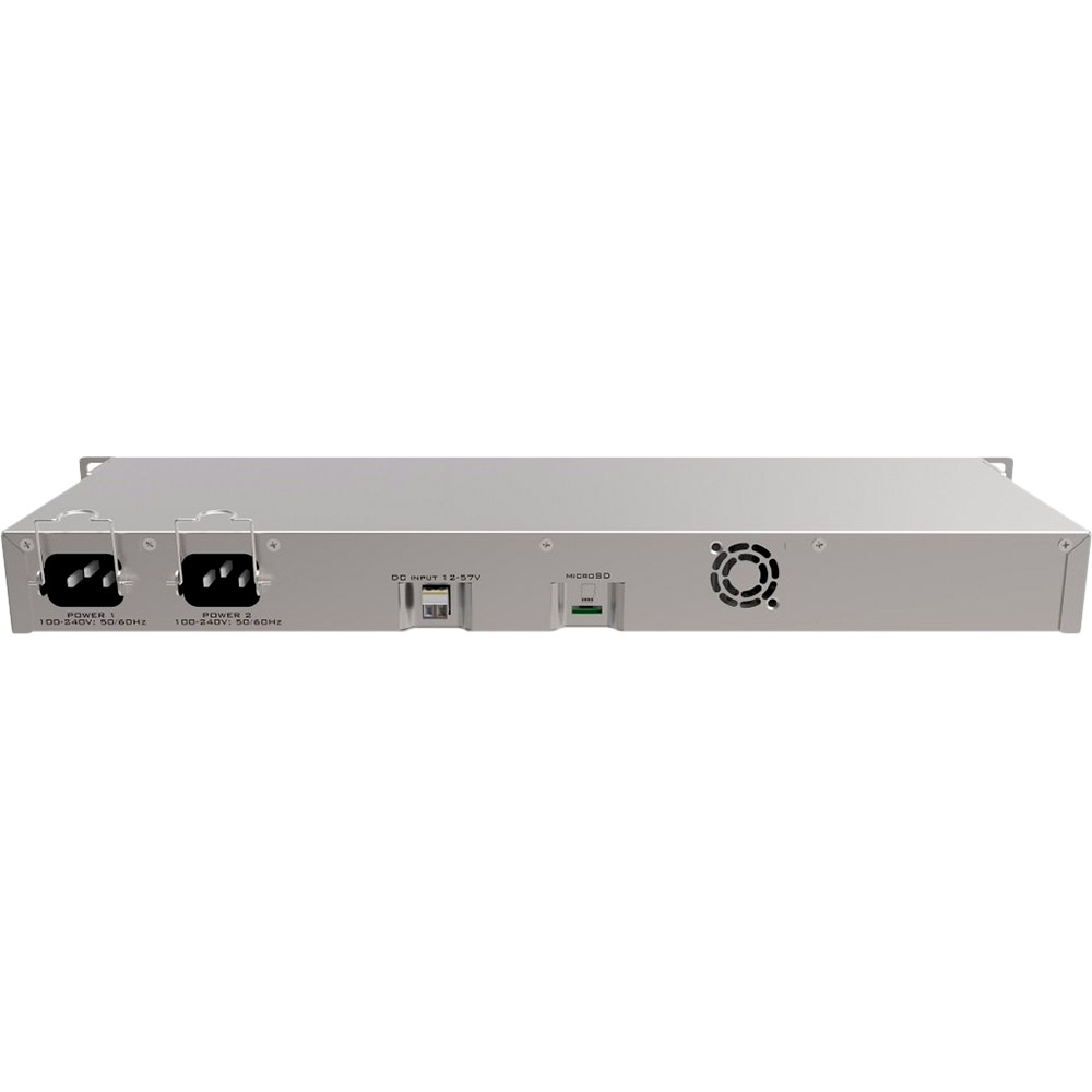 Маршрутизатор MIKROTIK RB1100Dx4 Додатково LAN: Gigabit Ethernet (10/100/1000 Мбіт / с); 2 x SATA3 2 х M. 2; 1 x послідовний порт RS232; процесор Annapurna Alpine AL21400 з 4 ядрами Cortex A15 з тактовою частотою 1.4 ГГц, 1 Гб оперативної пам'яті