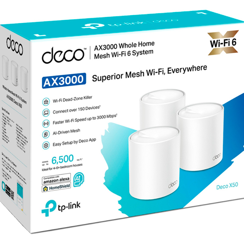 Изображение Wi-Fi роутер TP-LINK DECO X50 3PK AX3000 3xGE LANWAN MU-MIMO OFDMA