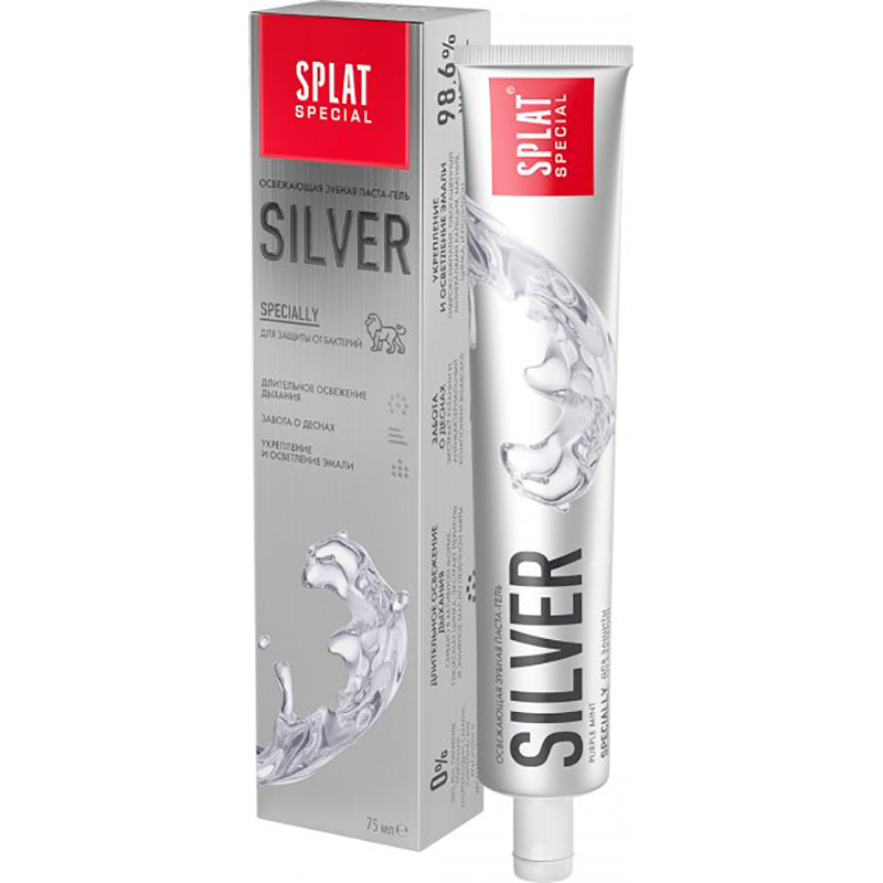 

Зубная паста Splat Special Silver Антибактериальная освежающая для бережного осветления эмали с серебром 75 мл (4603014009807), Зубна паста SPECIAL - SILVER / СИЛЬВЕР, 75 мл.