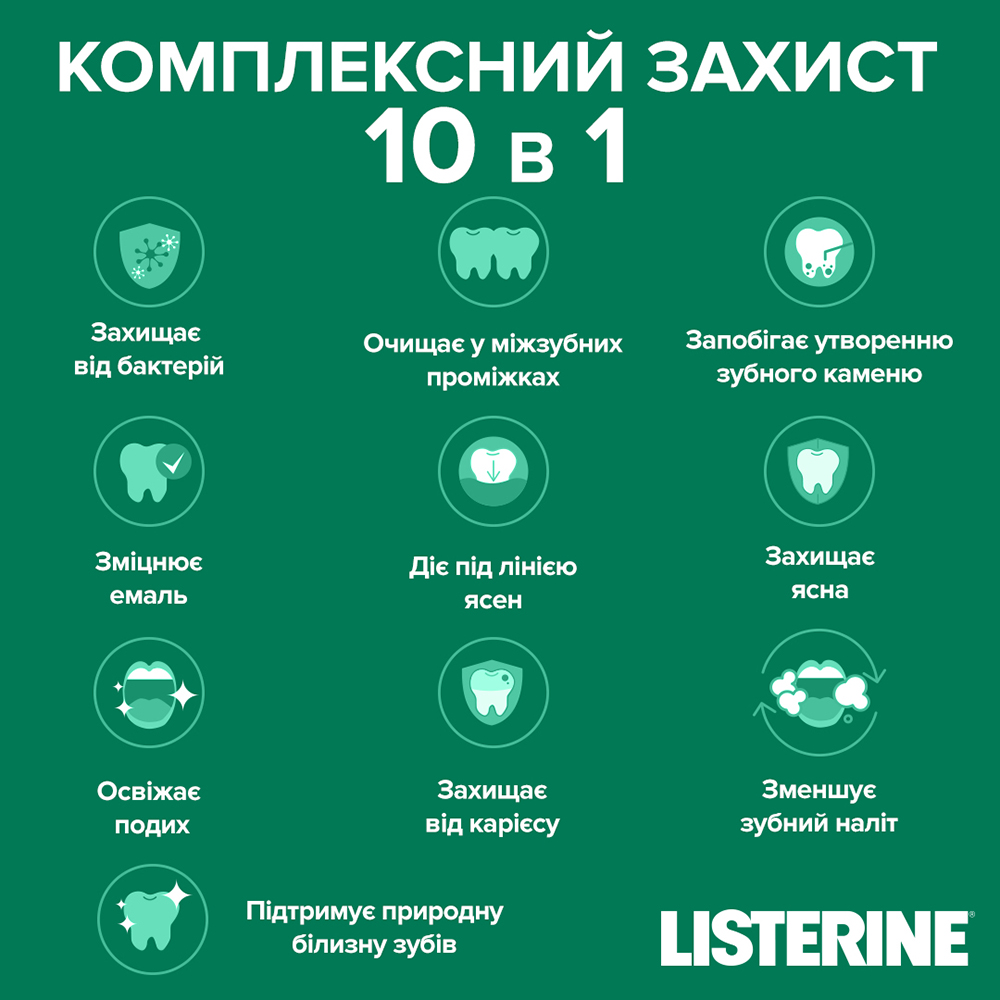 Зовнішній вигляд Ополіскувач для ротової порожнини Listerine Expert "Захист зубів і ясен", 500 мл (5010123714383)