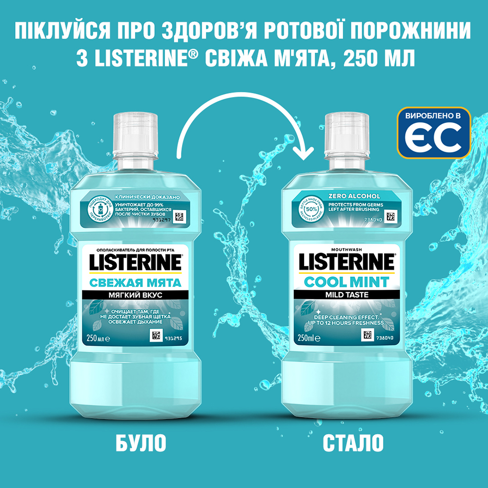 Ополіскувач для ротової порожнини Listerine Expert Свіжа м'ята, 250 мл (3574661021768) Категорія для дорослих