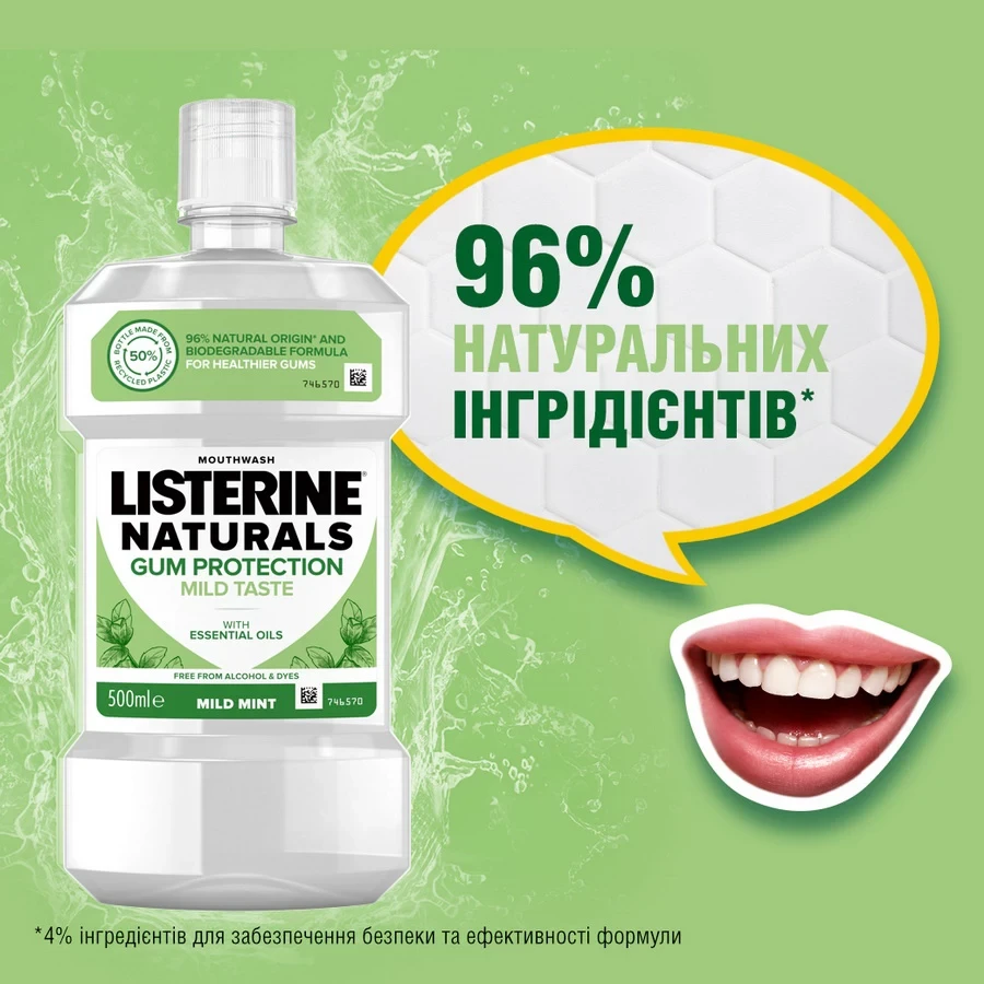 Зовнішній вигляд Ополіскувач для ротової порожнини LISTERINE Натуральний 500 мл (3574661657462)