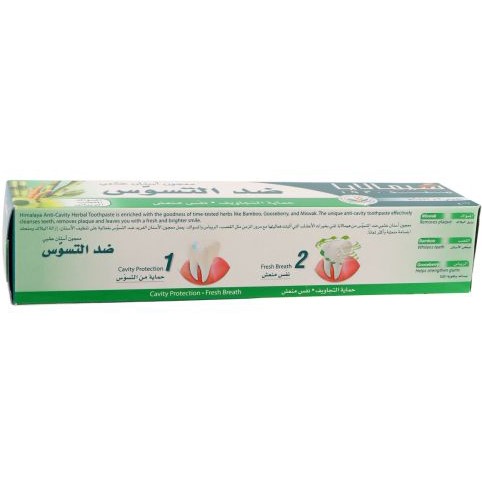 Зубна паста HIMALAYA HERBALS Anti-Cavity 125 мл (6291107225722) Додатково Натуральний склад з ним та гранатом; захист від карієсу та зміцнення емалі; зменшує наліт та підтримує здоров'я ясен; без фтору та парабенів; підходить для чутливих зубів; освіжаюче дихання з м'ятним ароматом