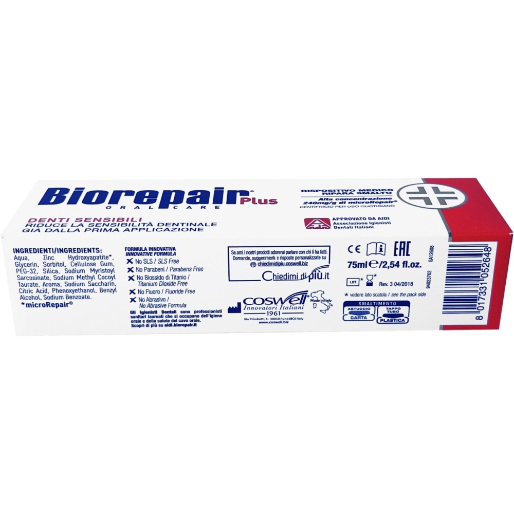 Зовнішній вигляд Зубна паста BIOREPAIR Plus Професійне звільнення від чутливості 75 мл (8017331052648)