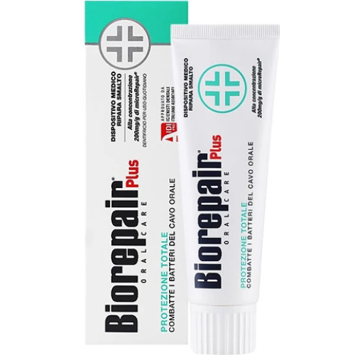 Зубна паста BIOREPAIR Plus Професійний захист та відновлення 75 мл (8017331052624) Додатково Паста не містить: парабенів; фтору; SLS; діоксиду титану; високоабразивних компонентів та ін.