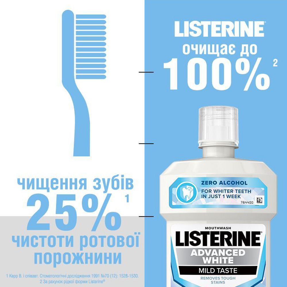 Ополаскиватель для полости рта LISTERINE Ультраотбеливание Мягкий вкус 500мл (3574661491776/3574661491875) Назначение ароматизация/от запаха