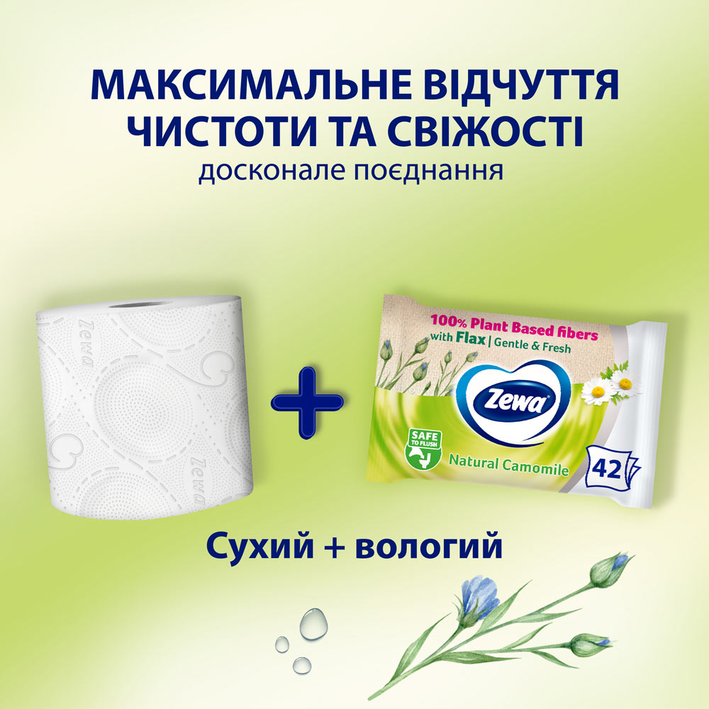 Папір туалетний вологий Zewa Natural Camomile 42 шт (7322540796520) Тип шкіри всі типи