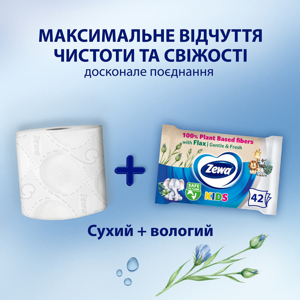Туалетний папір вологий Zewa Kids 42 шт (7322540796551) Тип шкіри всі типи