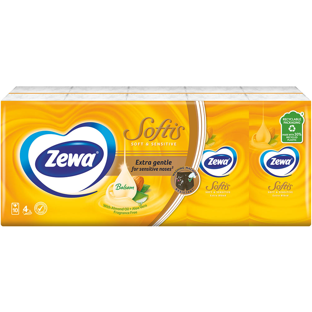 Носові хусточки Zewa Softis Soft&Sensitive 10x9 шт (7322540926262) Вид носові хустки