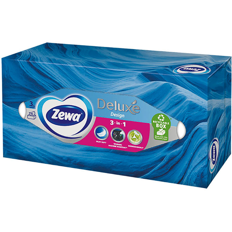Салфетки ZEWA Deluxe косметические трехслойные 90 шт (4006670128002)