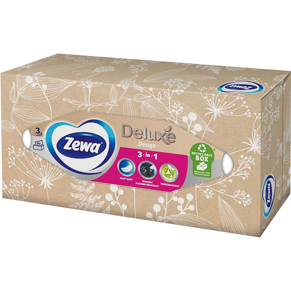 Салфетки ZEWA Deluxe косметические трехслойные 90 шт (4006670128002) Категория универсальное