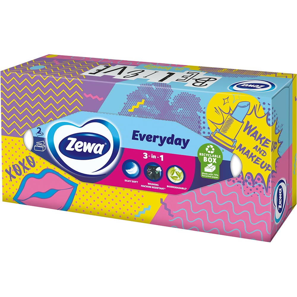 Изображение Салфетки Zewa Everyday двухслойные косметические 100 шт (7322540043464)