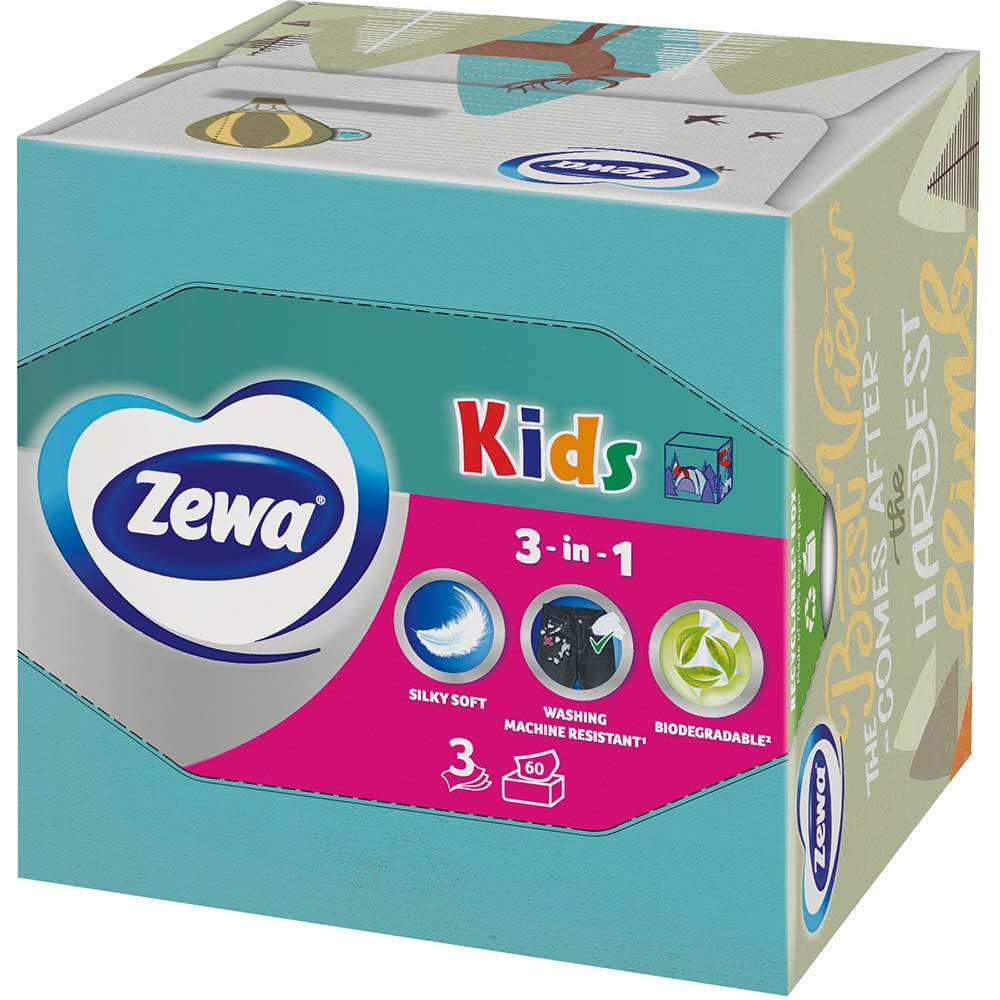 Салфетки косметические Zewa Kids 3D Box трехслойные 60 шт (7322540413977) Категория универсальное