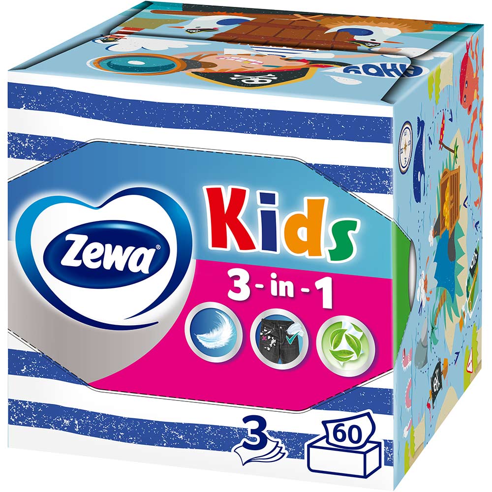 Салфетки косметические Zewa Kids 3D Box трехслойные 60 шт (7322540413977)