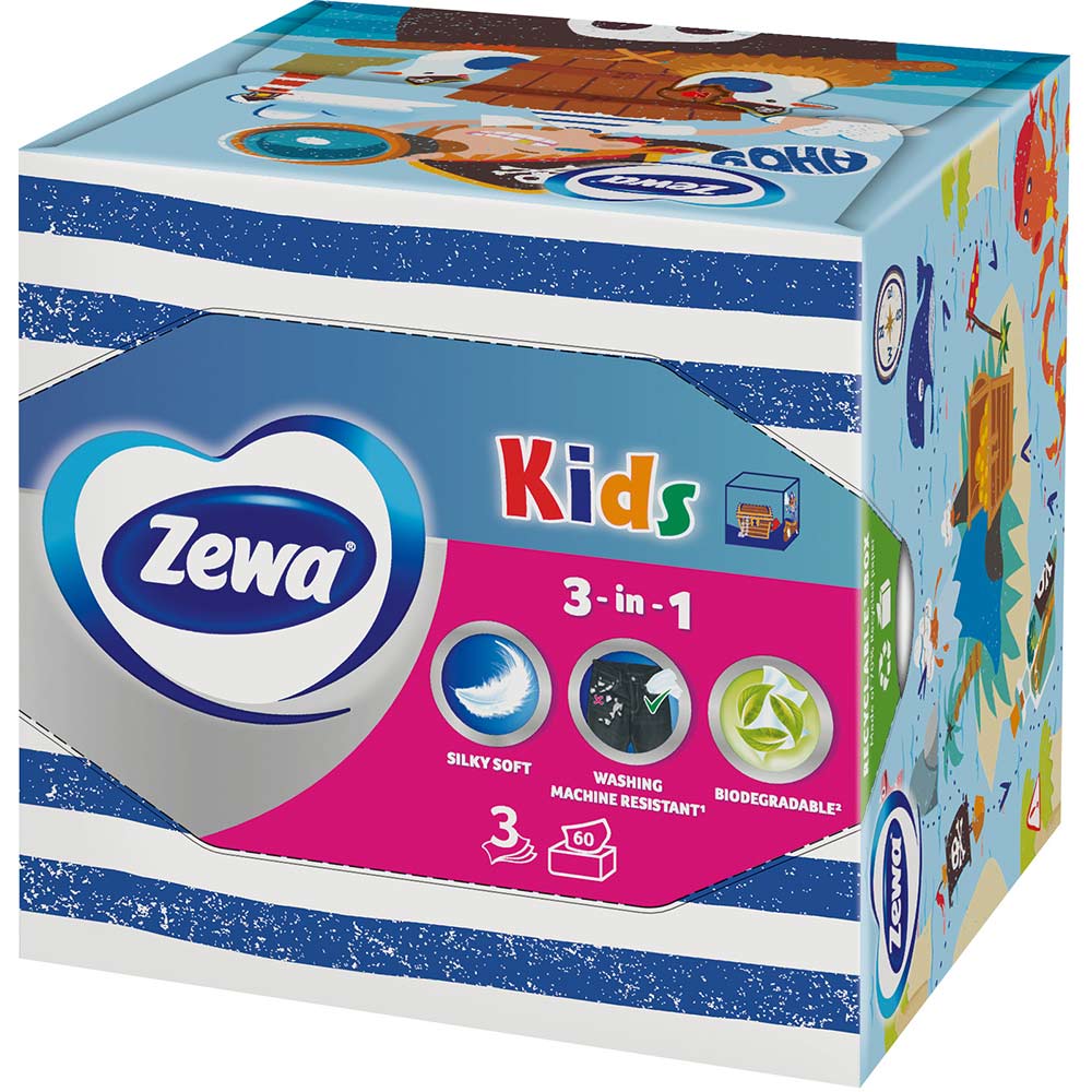 Салфетки косметические Zewa Kids 3D Box трехслойные 60 шт (7322540413977) Состав целлюлоза