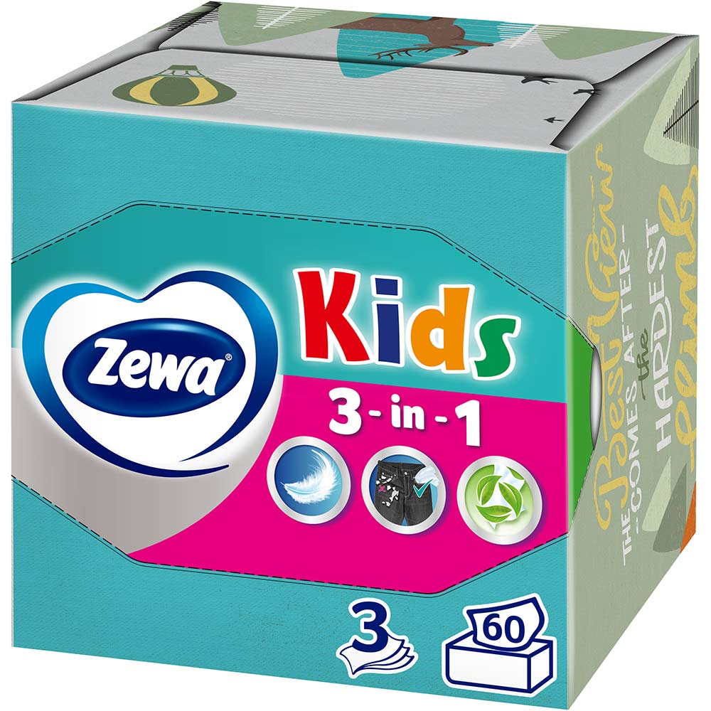 Салфетки косметические Zewa Kids 3D Box трехслойные 60 шт (7322540413977) Вид бумажные салфетки 