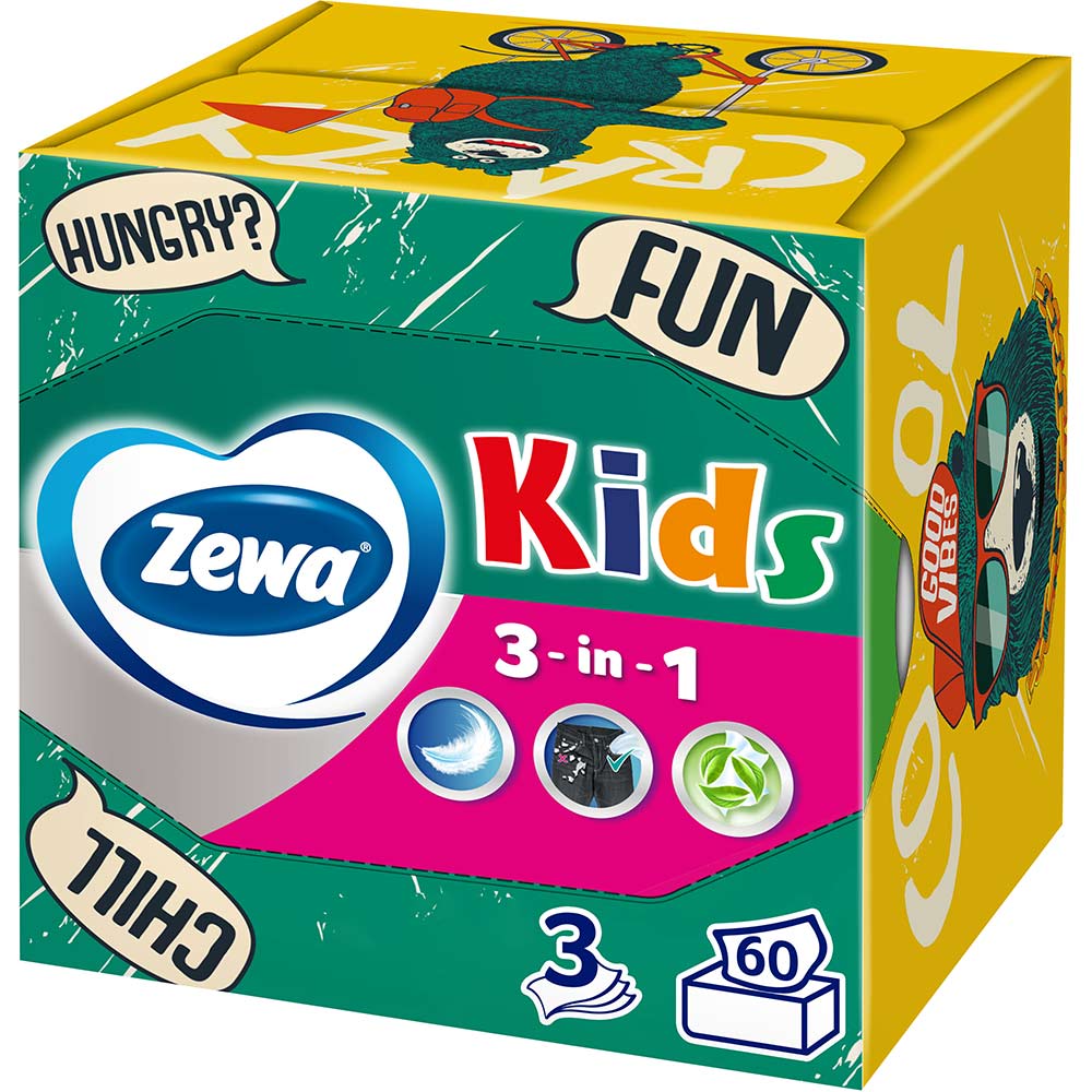 Салфетки косметические Zewa Kids 3D Box трехслойные 60 шт (7322540413977) Назначение очищение