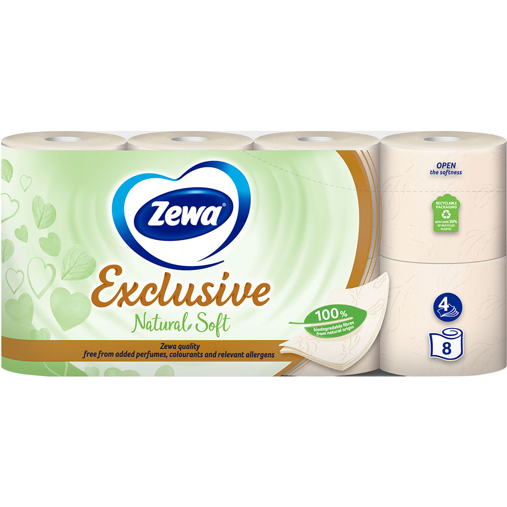 Туалетний папір Zewa Exclusive Natural Soft біло-кремовий 4 шари 8 рулонів (7322541361246) Вид туалетний папір