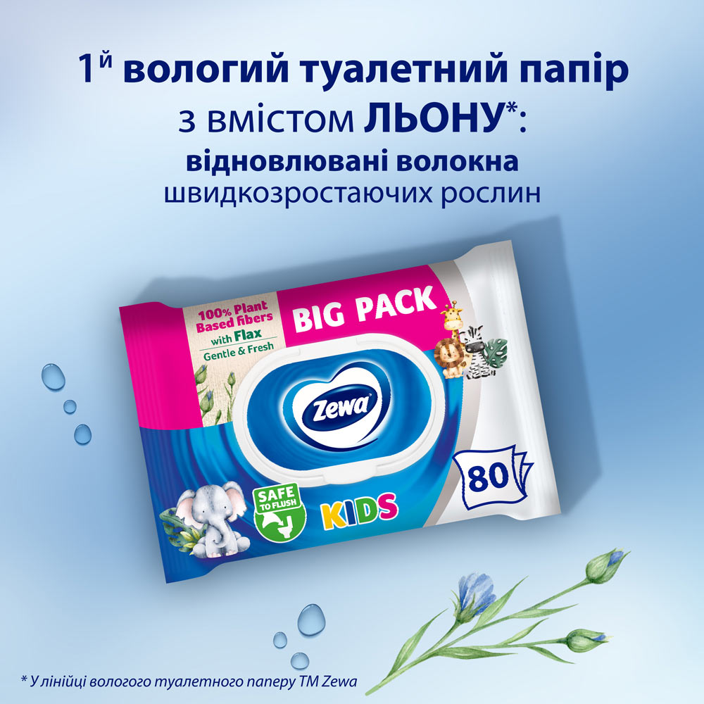 Вологий туалетний папір Zewa Kids 80 шт (7322541394275) Особливості Волога; Листова; Одношарова