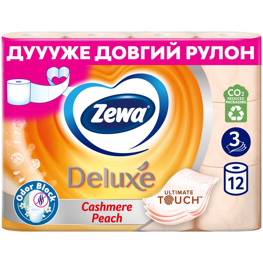 Туалетная бумага Zewa Deluxe персик 3 слоя 12 рулонов (7322541396026)