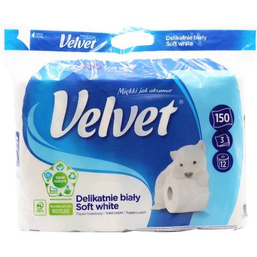 Туалетная бумага VELVET Soft White трехслойная 12 рулонів Туалетная бумага VELVET Soft White трехслойная 12 рулонів