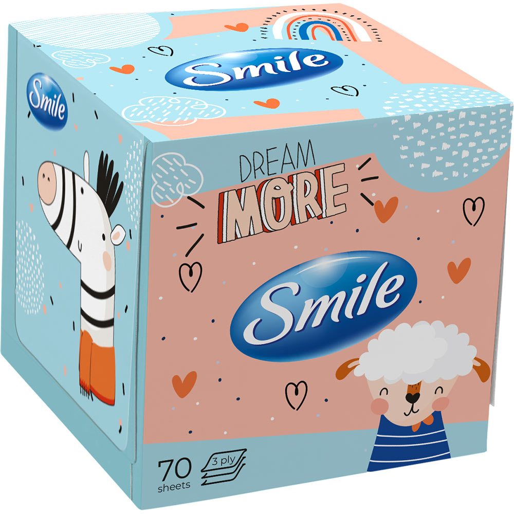 Салфетки косметические SMILE 3 слоя 70 шт куб дизайн в ассортименте (4823071661996) Вид бумажные салфетки 