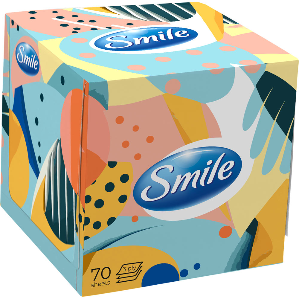 Салфетки косметические SMILE 3 слоя 70 шт куб дизайн в ассортименте (4823071661996)