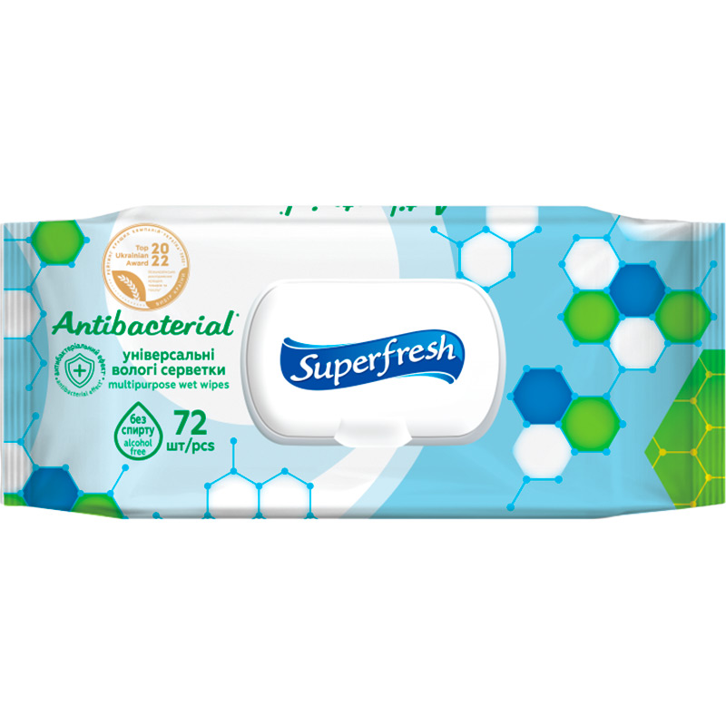 Влажные салфетки SUPERFRESH Antibacterial с клапаном 72 шт (4823071630510)