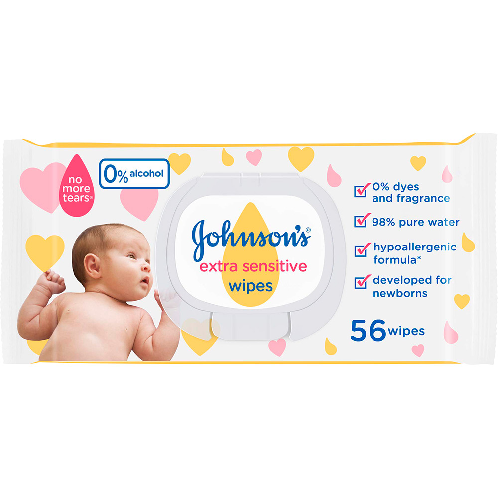 Вологі серветки для дітей Johnson's Baby Екстра ніжні 0+ 56 шт (3574661599250)