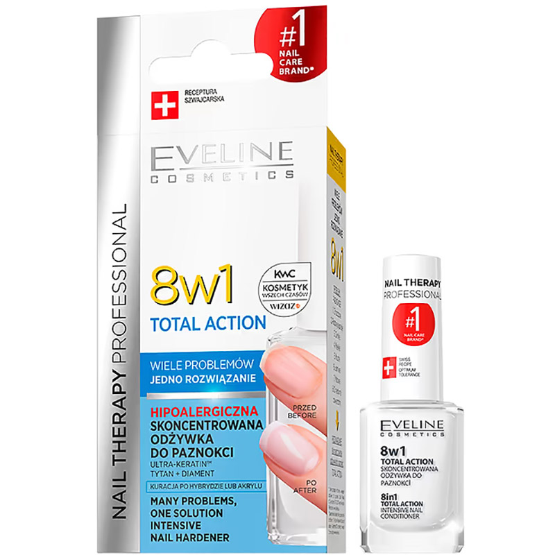 Засіб для зміцнення нігтів Eveline Cosmetics Nail Therapy Professional 8-1 Total Action 12 мл (5901761971903) Призначення відновлення