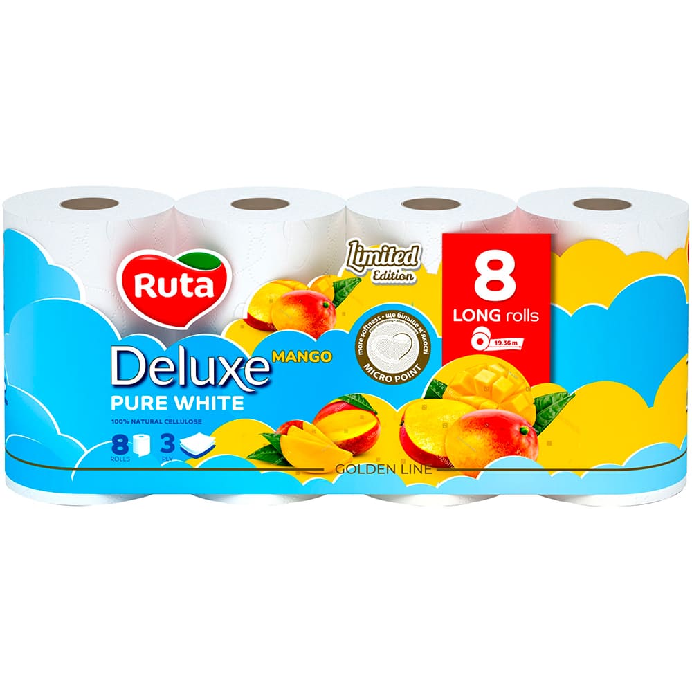 Туалетная бумага RUTA Pure Deluxe Манго трехслойная 8 рулонов White (58770473)