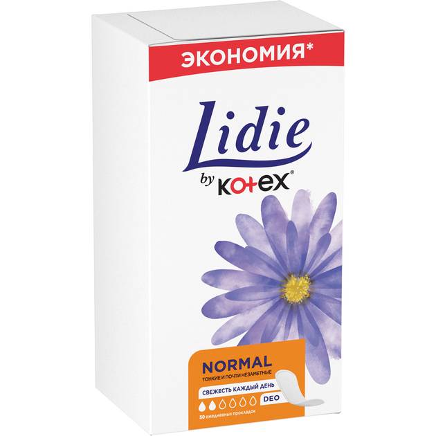 Ежедневные гигиенические прокладки KOTEX LIDIE by Deo 50 шт (5029053540214) Особенности Впитываемость 2 капли; Форма Без крылышек;