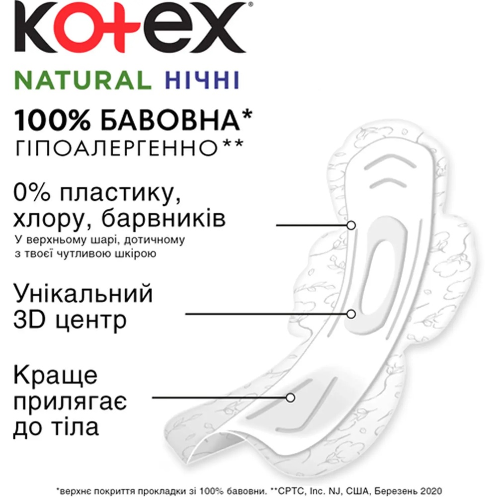 Прокладки KOTEX Natural Night 6 шт (5029053575360) Категория для женщин