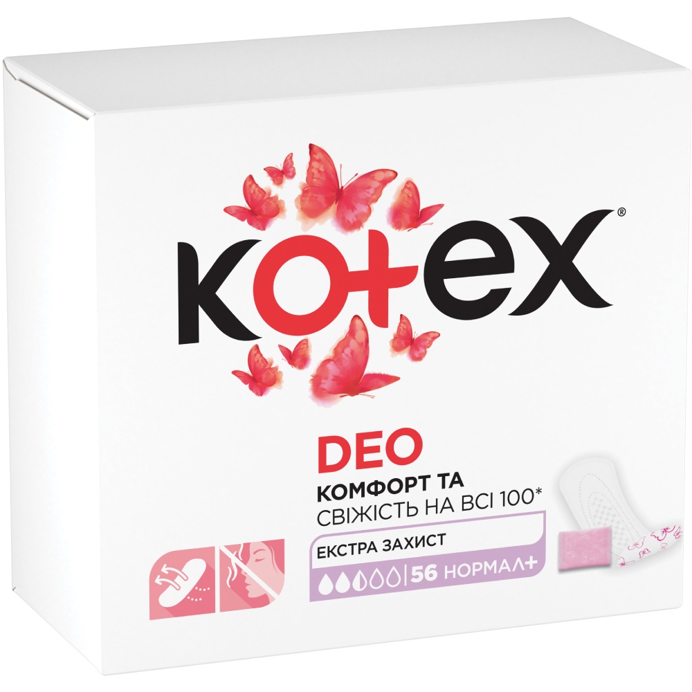 Ежедневные прокладки KOTEX Normal Plus Deo 56 шт (5029053548265) Вид прокладки