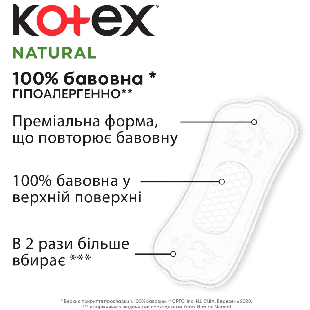 Ежедневные прокладки KOTEX Natural Normal 18 шт (5029053548968) Класс общий