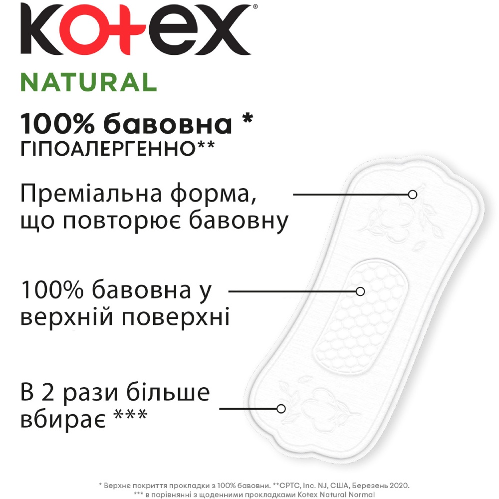 Щоденні прокладки KOTEX Natural Normal 36 шт (5029053548975) Клас загальний