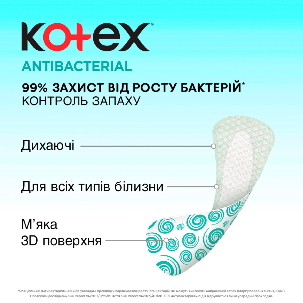 Фото 4 Ежедневные прокладки KOTEX Antibac Extra Thin 40 шт (5029053549149)