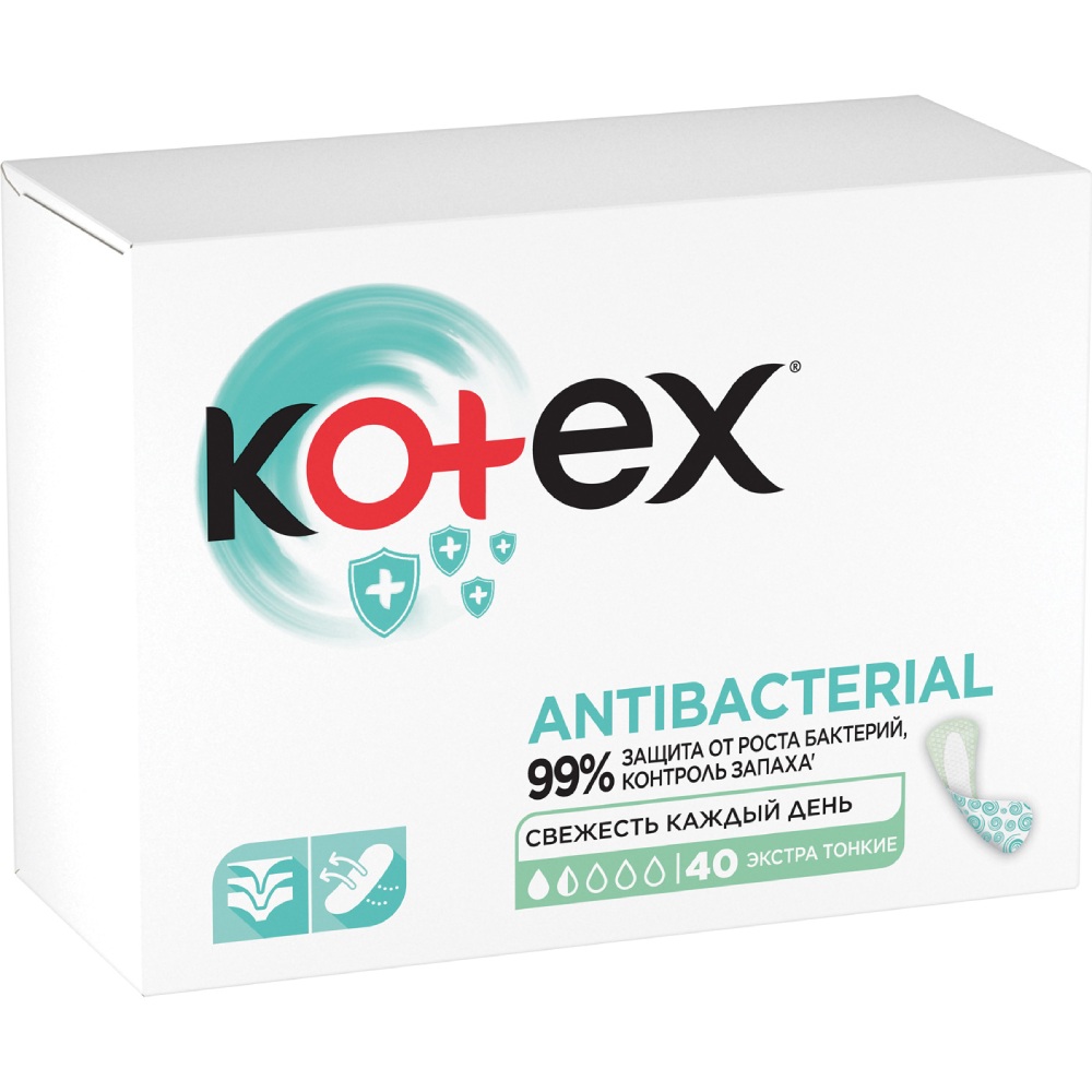 Ежедневные прокладки KOTEX Antibac Extra Thin 40 шт (5029053549149) Вид прокладки