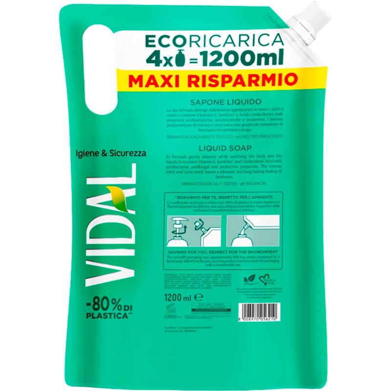 Рідке мило VIDAL Антибактеріальне 1.2 л запаска (8008970056210) Вид рідке мило