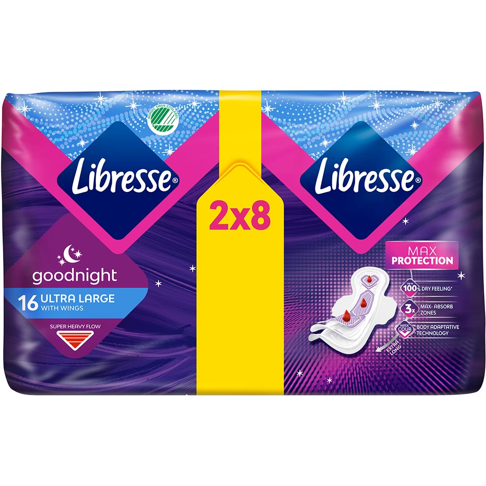Гигиенические прокладки Libresse Ultra Goodnight Large 16 шт (7322540960273) Особенности 6 капель, с крылышками