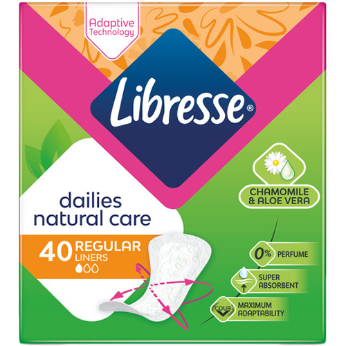 Прокладки гігієнічні LIBRESSE Dailies Natural Care Regular 40шт (7322540306392) Вид прокладки