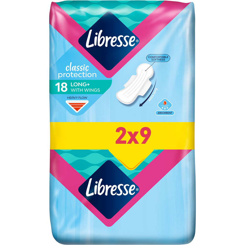 Гігієнічні прокладки Libresse Classic Protection Long 18 шт (7322540063608) Особливості 5 крапель, з крильцями