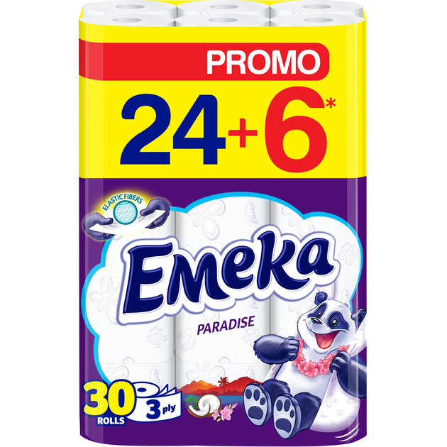 Туалетная бумага EMEKA Toilet Paper Elastic Fibres Paradise 24 + 6 рулонов (3800024027956)