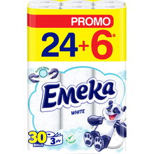 Туалетная бумага EMEKA Toilet Paper Elastic Fibres White 24 + 6 рулонов (3800024035296)
