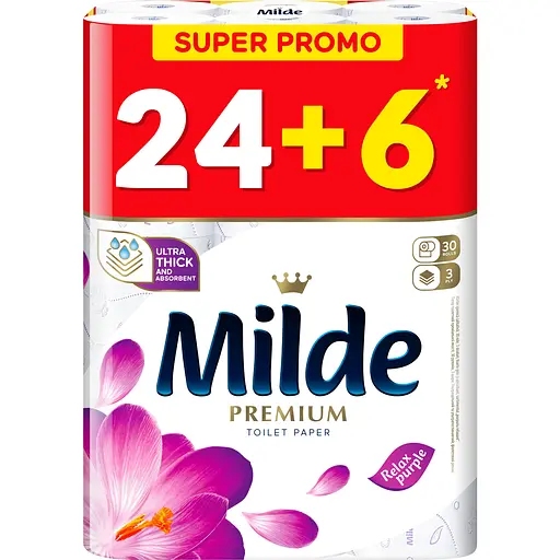 Папір туалетний EMEKA Milde Relax Purple 3-шаровий 24+6 шт (3800024036231)