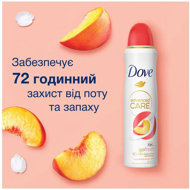Зовнішній вигляд Антиперспірант DOVE Персик та білі квіти 150 мл (8720181444524/8720181443572)